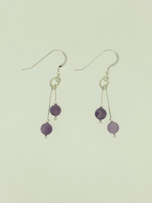 Amethyst And Snow Quartz Earrings, Bi-dangle