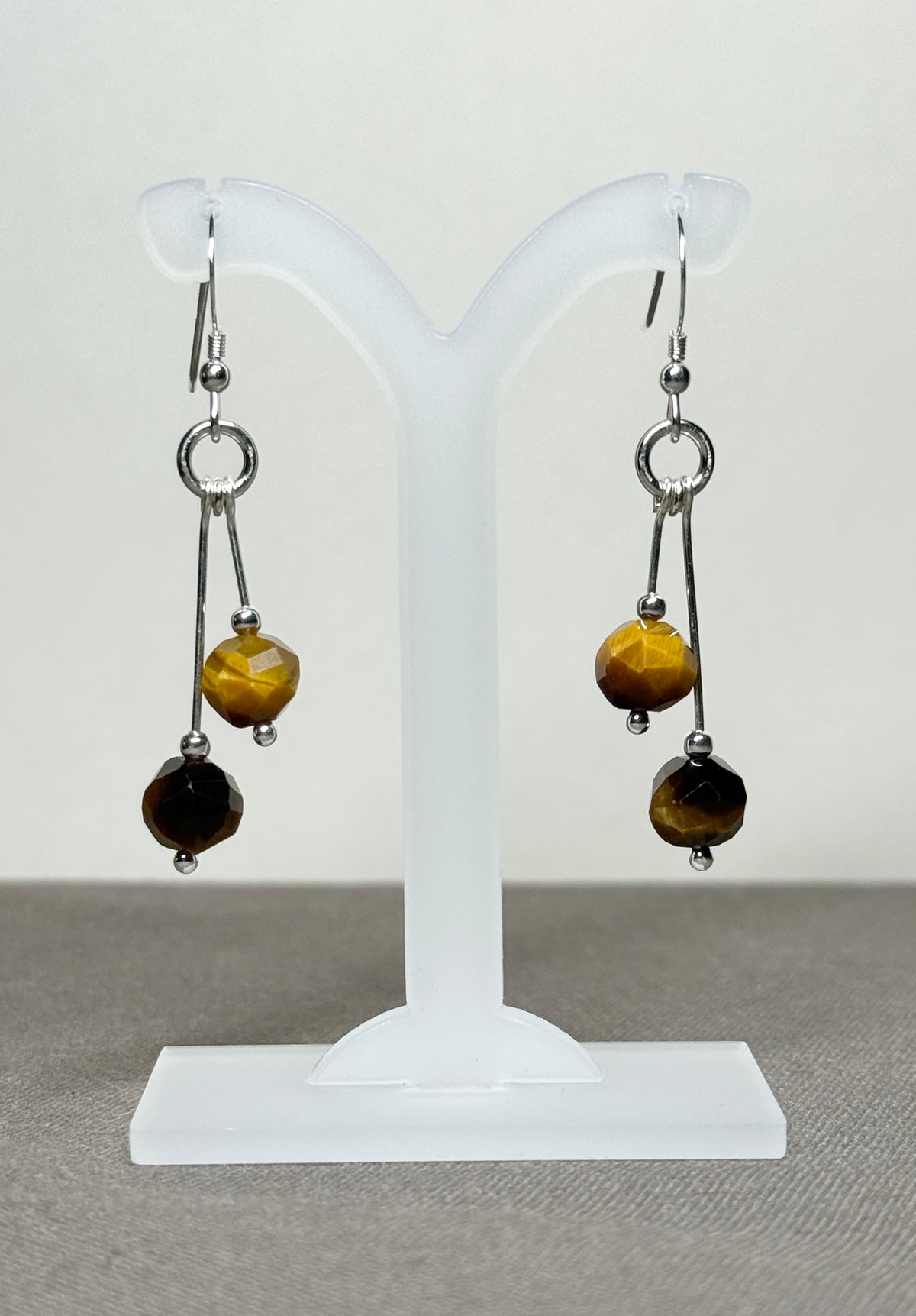 Tigereye Earrings, Bi-dangle, Faceted