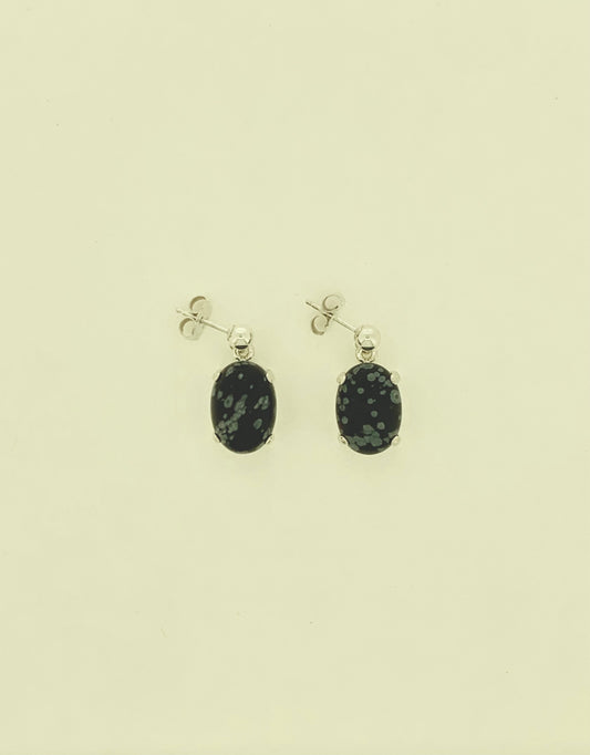 Snowflake Obsidian Earrings, Ball-and-post