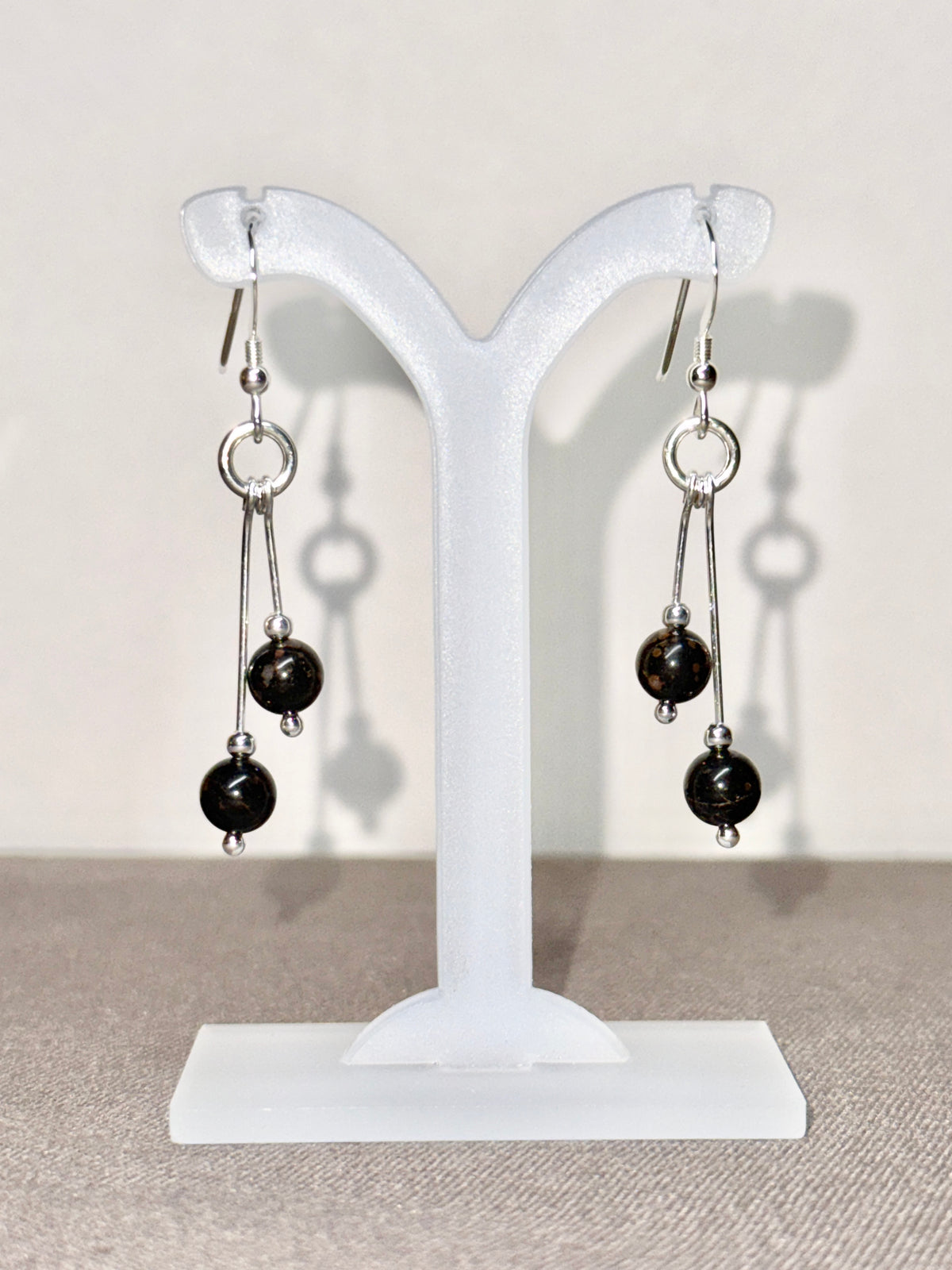 Brown Obsidian Earrings, Bi-dangle
