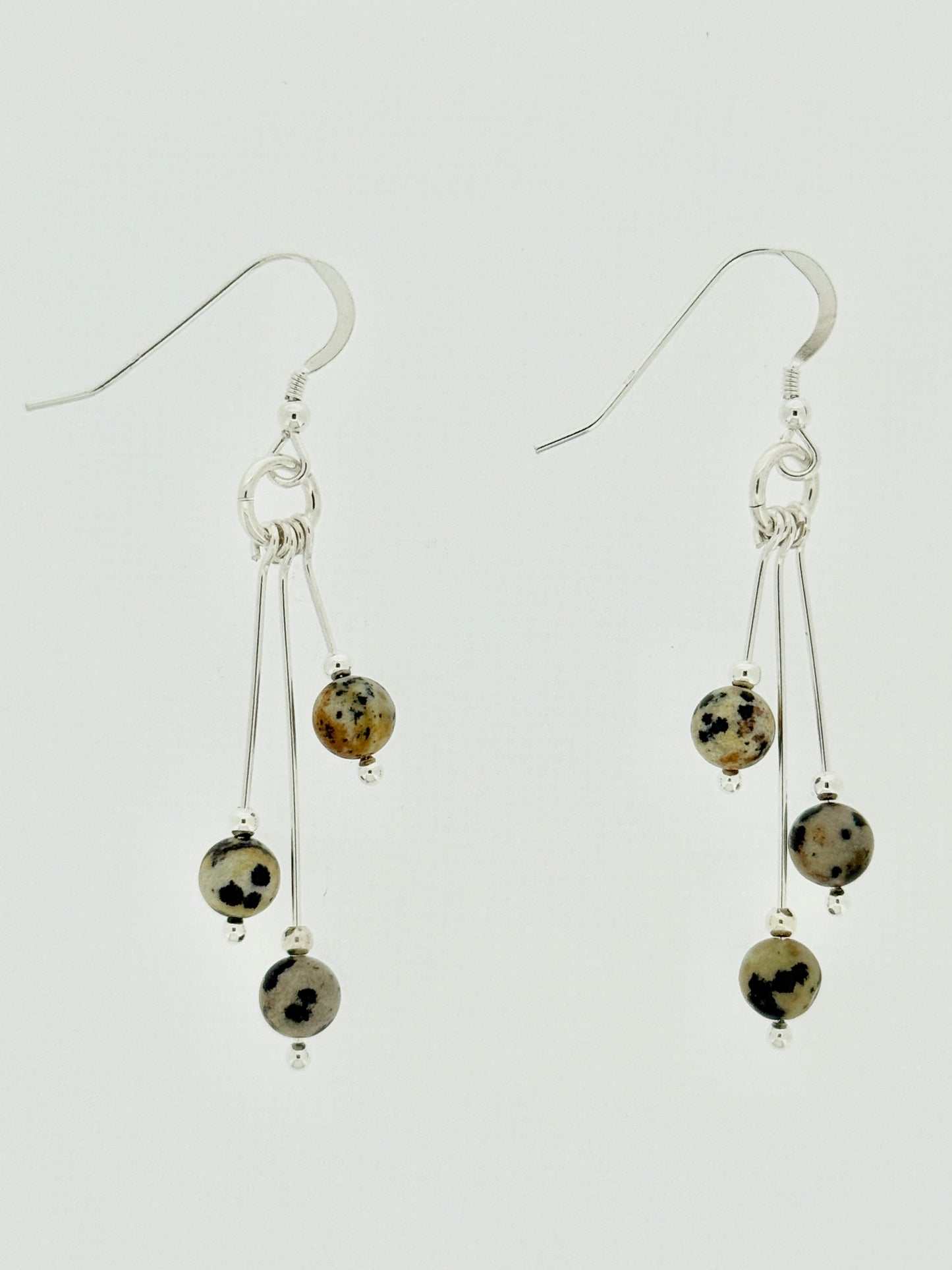 Dalmatian Jasper Earrings, Tri-dangle