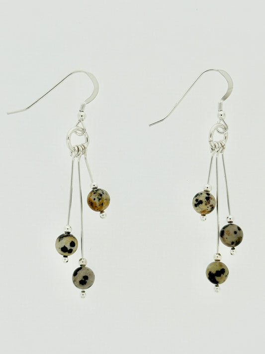 Dalmatian Jasper Earrings, Tri-dangle