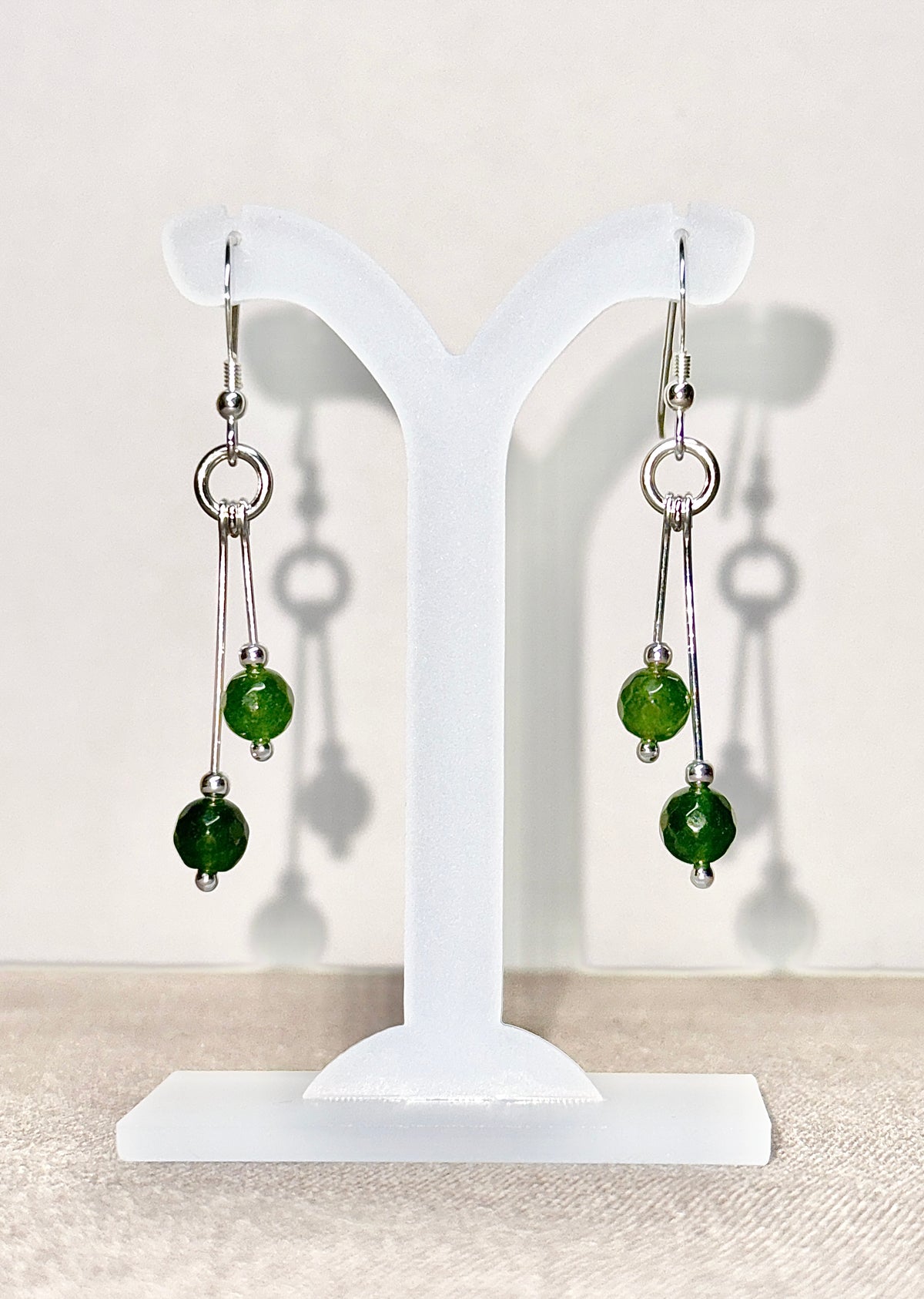 Jade Earrings, Bi-dangle, Faceted