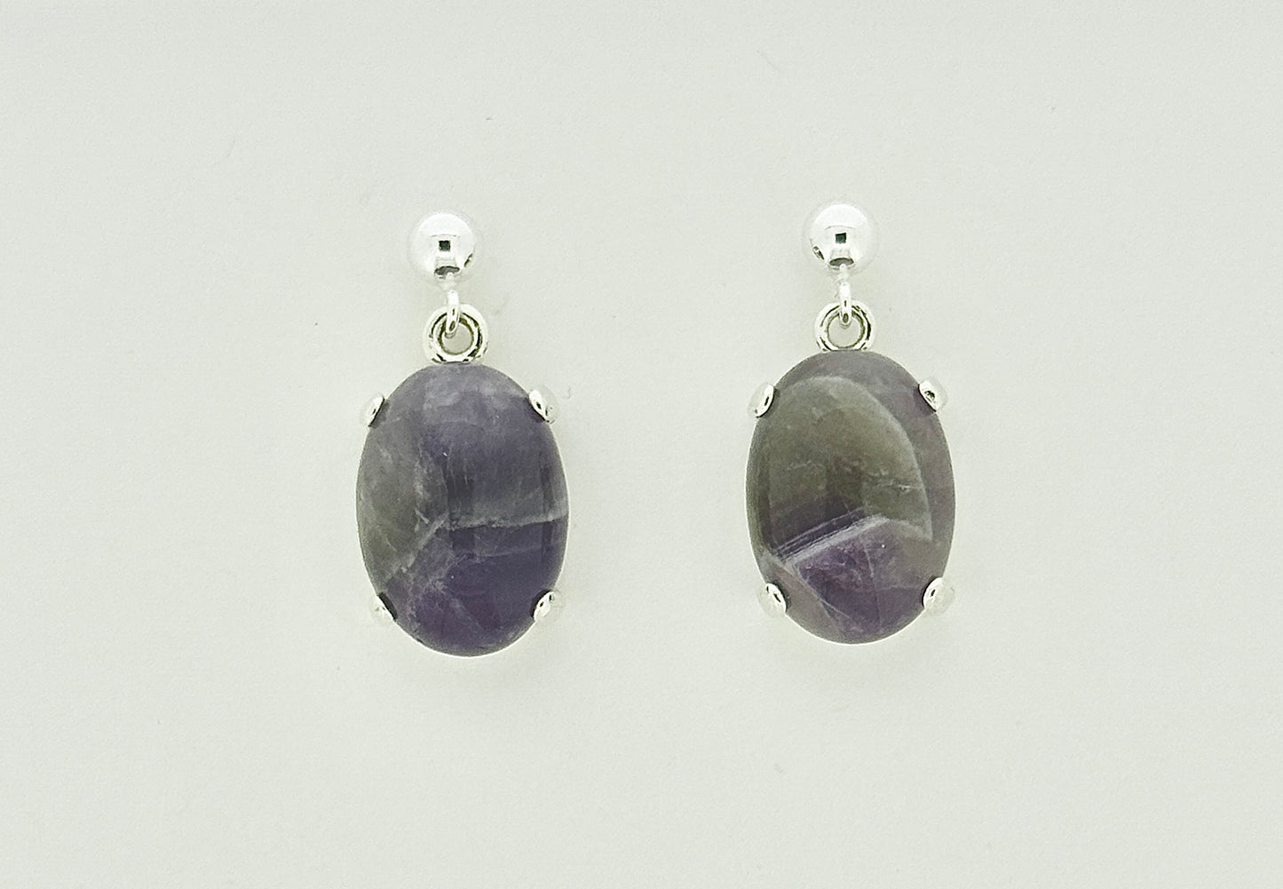 Amethyst and Snow Quartz Earrings, Ball-and-post