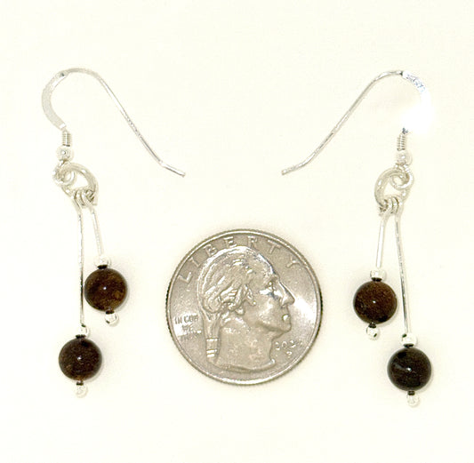 Bronzite Earrings, Bi-dangle