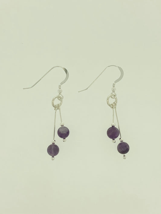 Amethyst And Snow Quartz Earrings, Bi-dangle