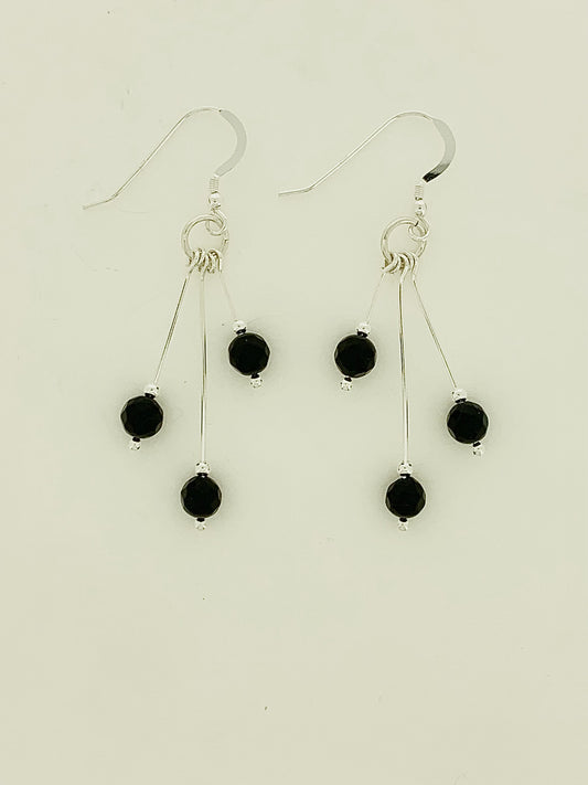 Black Onyx Earrings, Tri-dangle, Faceted