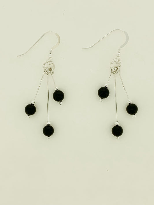 Black Onyx Earrings, Tri-dangle