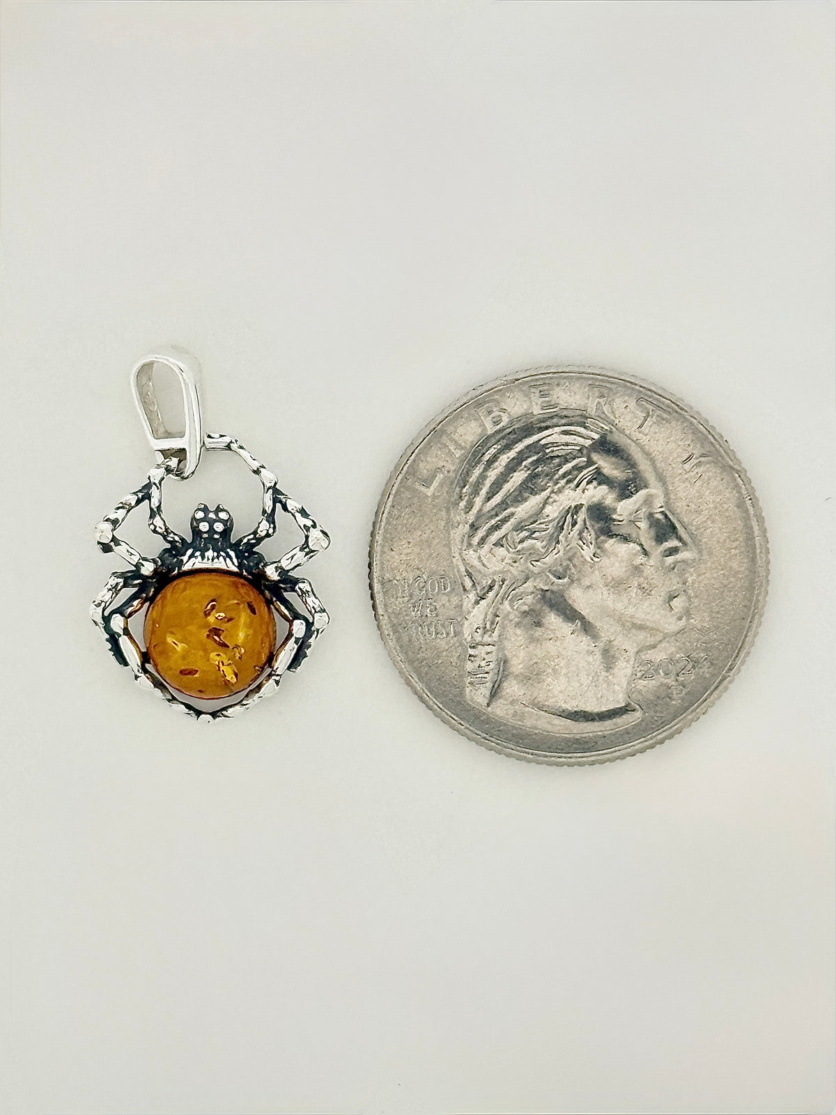 Amber Pendant, Spider, Golden-orange