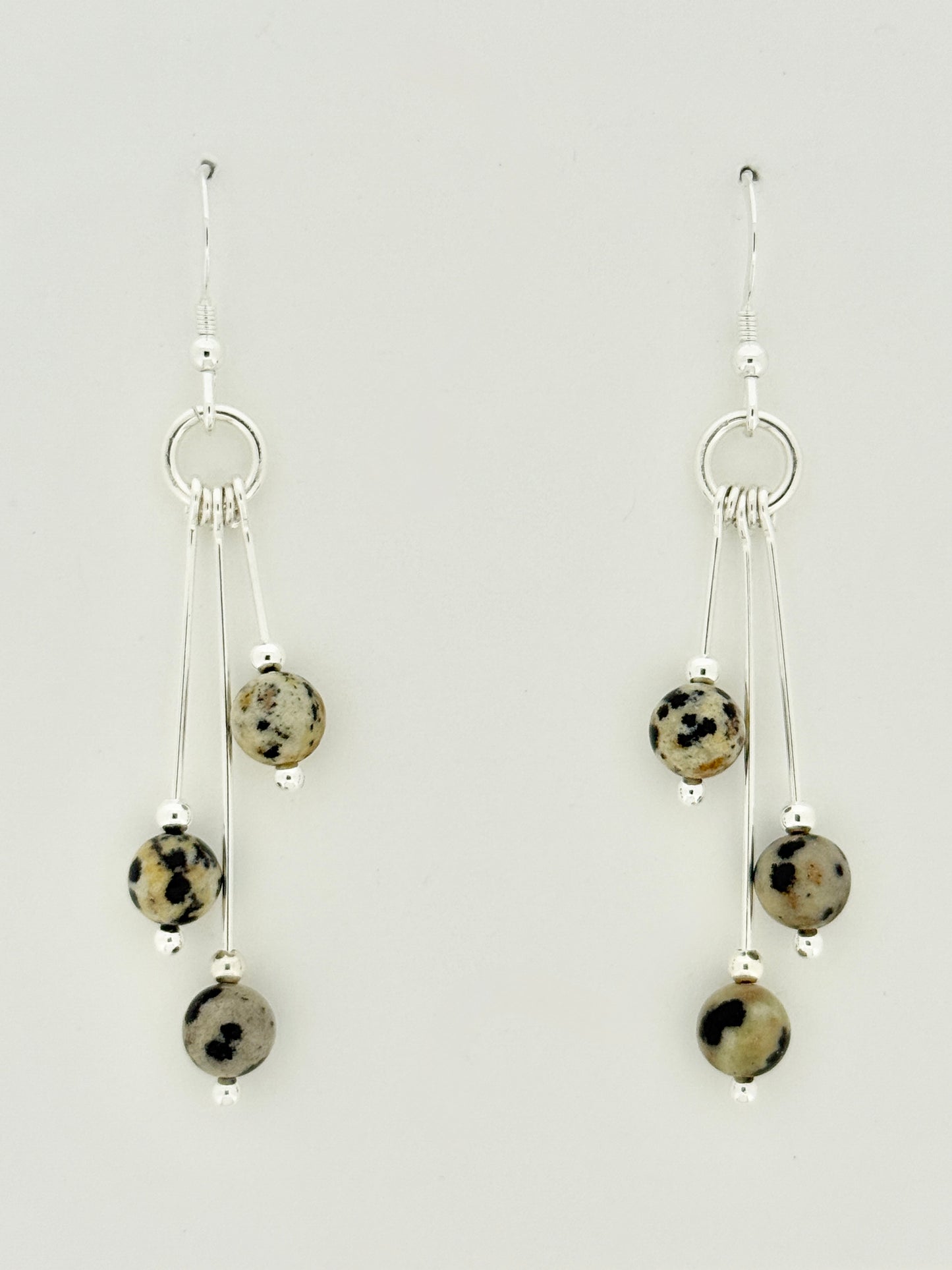 Dalmatian Jasper Earrings, Tri-dangle