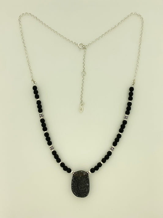 Black Onyx And Drusy Geode Section Necklace