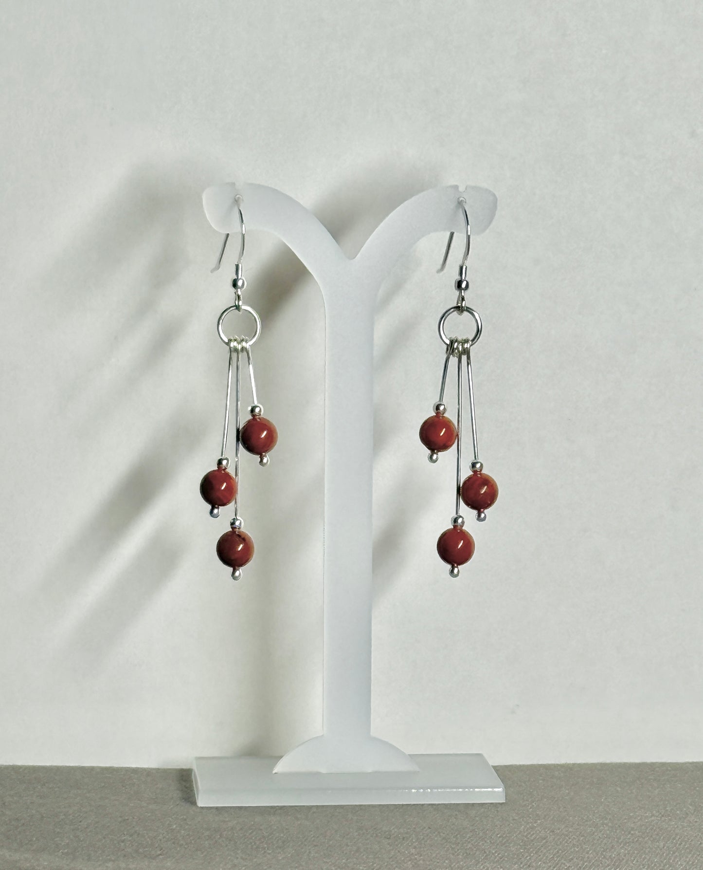 Red Jasper Earrings, Tri-dangle