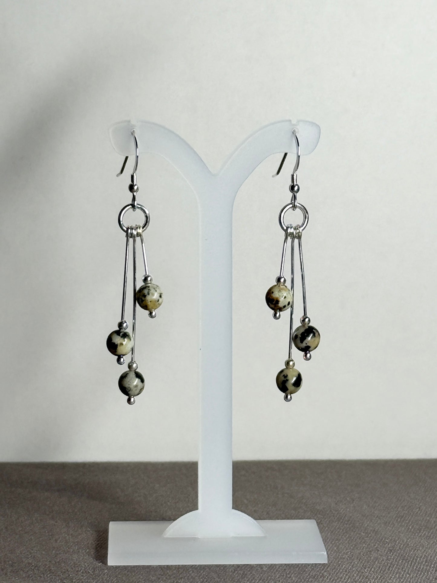Dalmatian Jasper Earrings, Tri-dangle