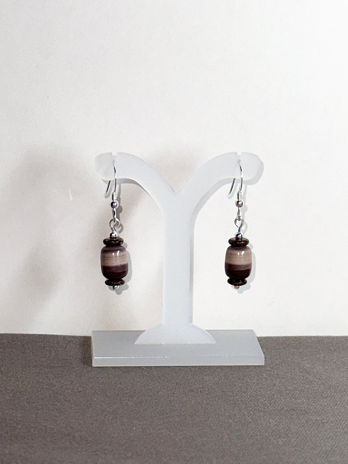 Zebra Rock Earrings with Wood