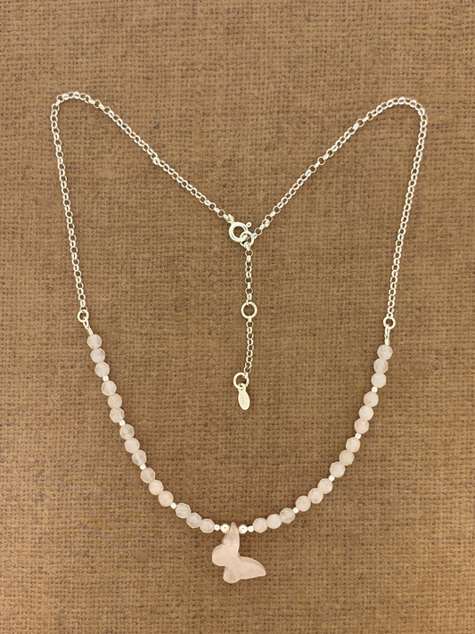Rose Quartz Necklace, Butterfly