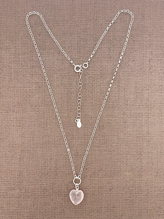 Rose Quartz Heart Necklace, Faceted