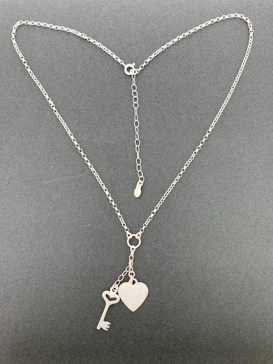 Sterling Silver Necklace, "Key to My Heart"