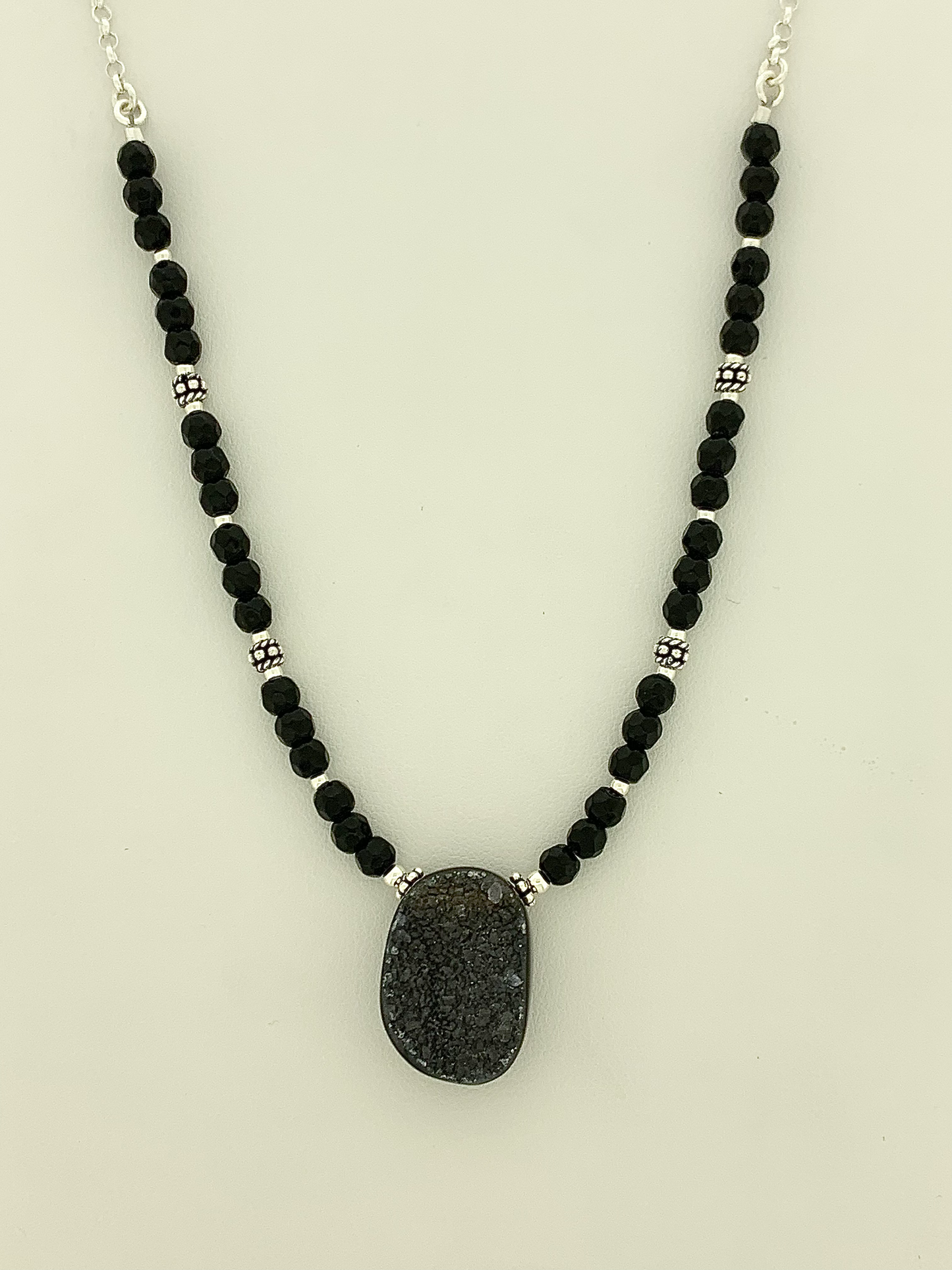 Black Onyx And Drusy Geode Section Necklace