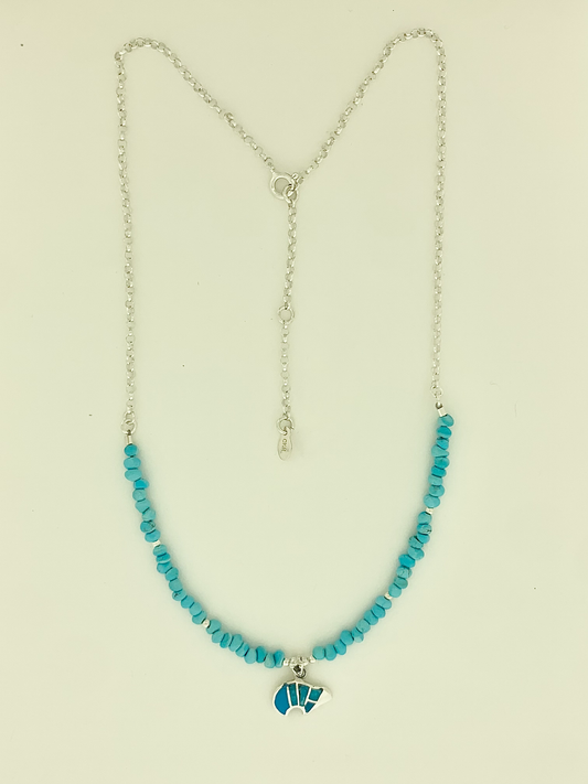 Turquoise Necklace With Zuni Bear Charm