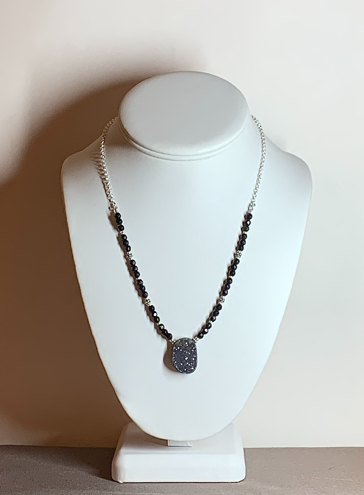 Black Onyx And Drusy Geode Section Necklace