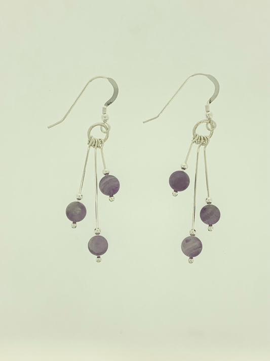 Amethyst And Snow Quartz Earrings, Tri-dangle