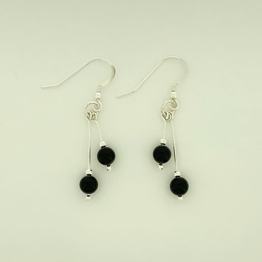 Black Onyx Earrings, Bi-dangle