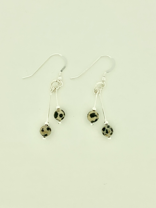 Dalmatian Jasper Earrings, Bi-dangle
