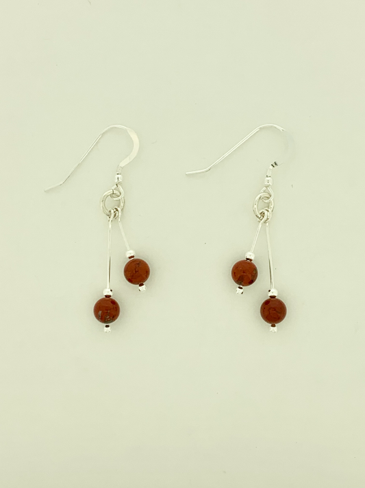Flame Jasper Earrings, Bi-dangle