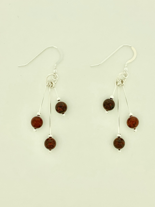 Flame Jasper Earrings, Tri-dangle