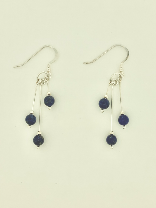 Lapis Lazuli Earrings, Tri-dangle
