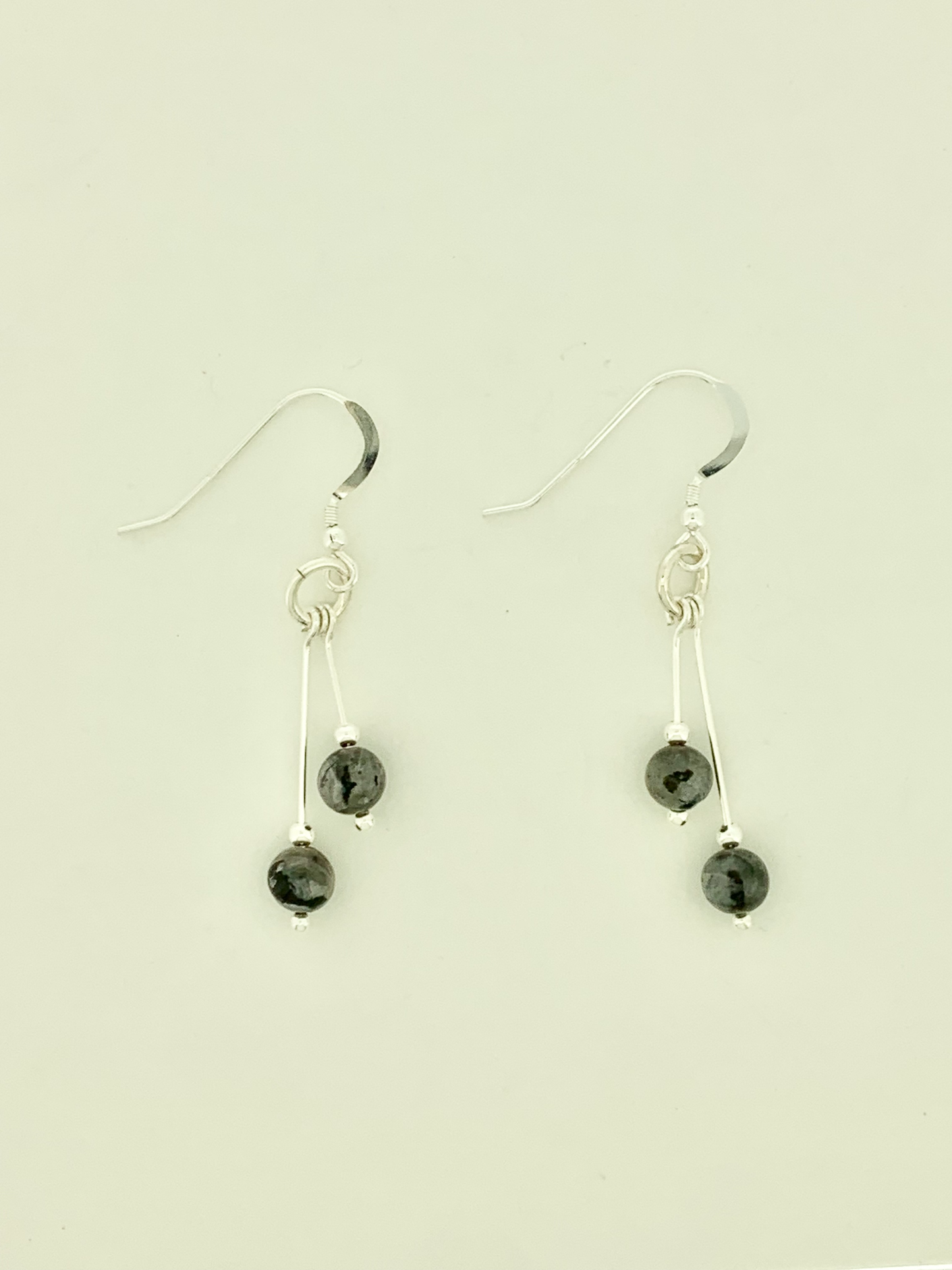 Larvakite Earrings, Bi-dangle
