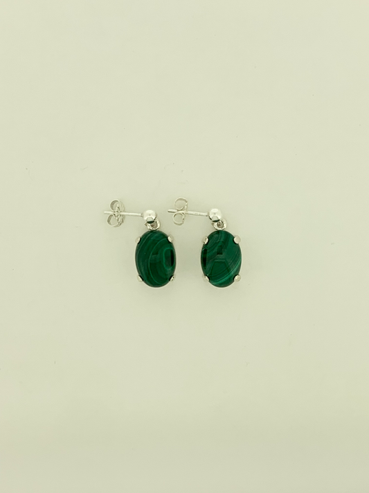 Malachite Earrings, Ball-and-post