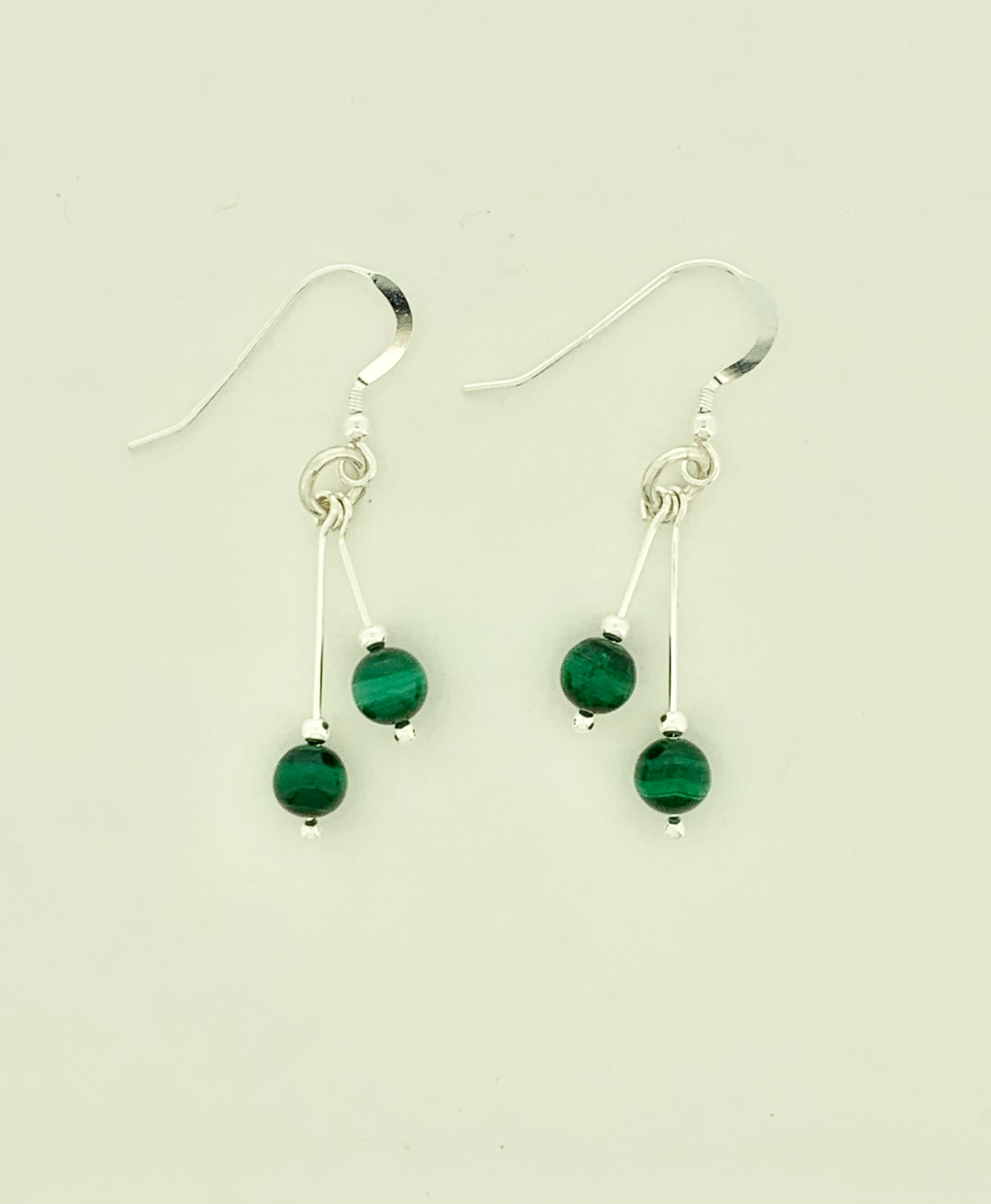 Malachite Earrings, Bi-dangle