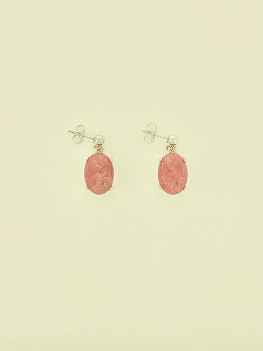 Rhodochrosite Earrings, Ball-and-post