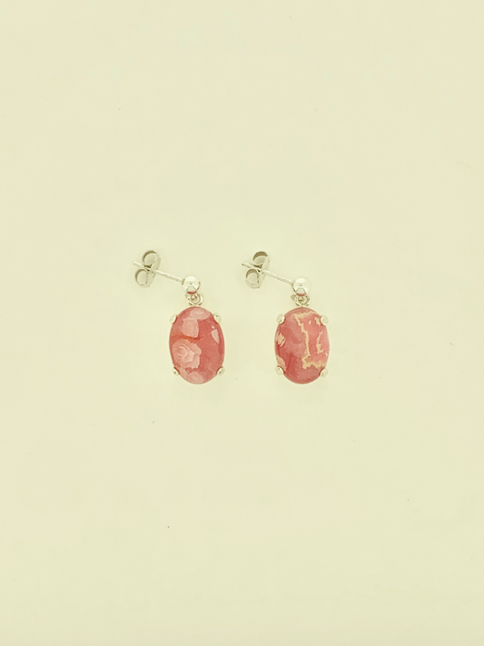 Rhodochrosite Earrings, Ball-and-post