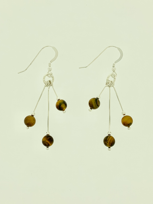 Tigereye Earrings, Tri-dangle