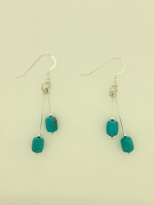 Turquoise Earrings, Artistic Bi-dangle