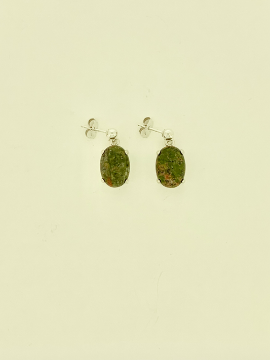 Unakite Earrings, Ball-and-post