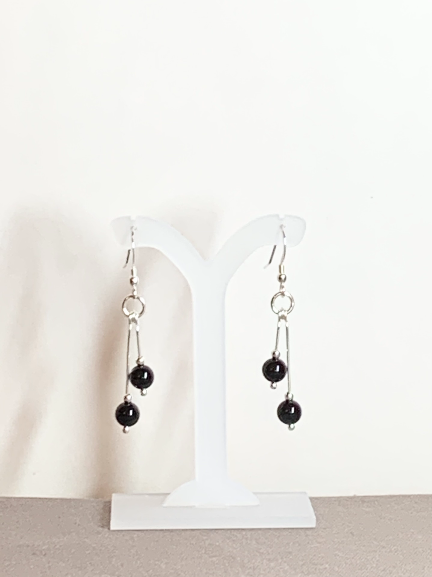 Black Onyx Earrings, Bi-dangle