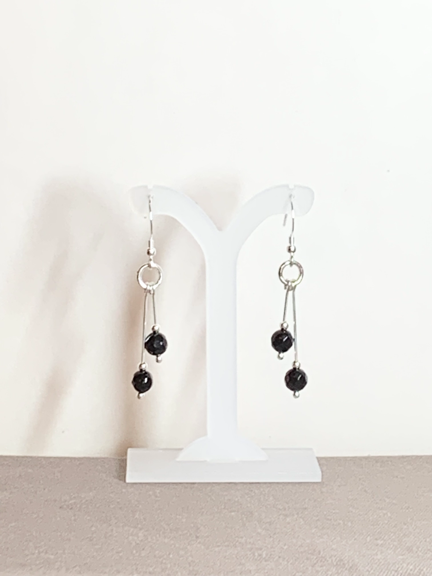 Black Onyx Earrings, Bi-dangle, Faceted