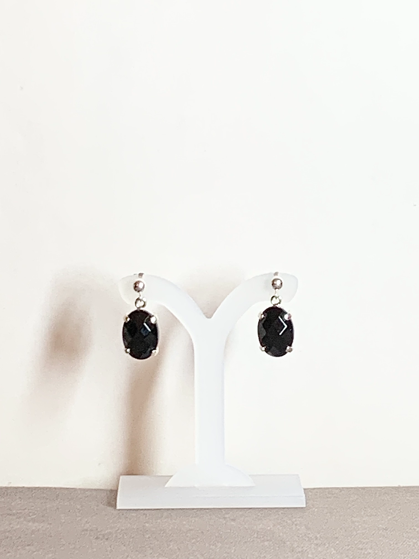 Black Onyx Earrings, Faceted, Ball-and-post