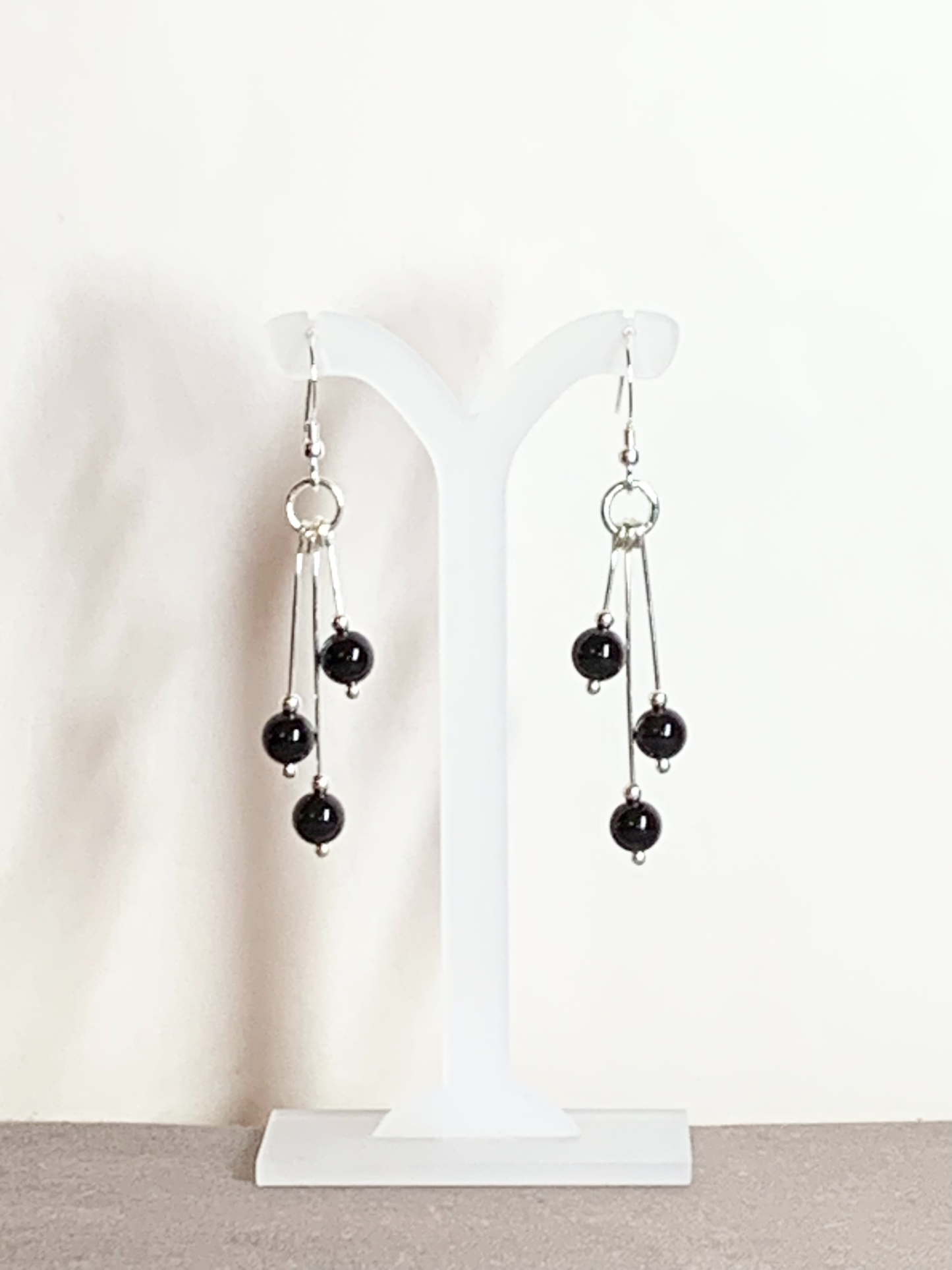 Black Onyx Earrings, Tri-dangle
