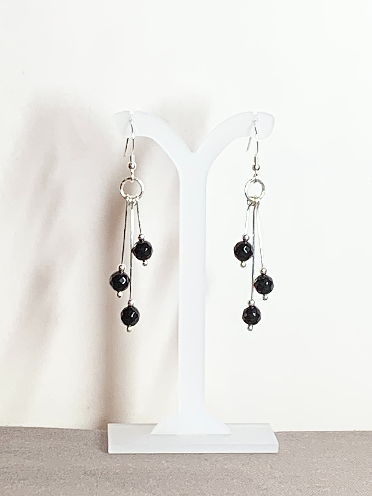 Black Onyx Earrings, Tri-dangle, Faceted
