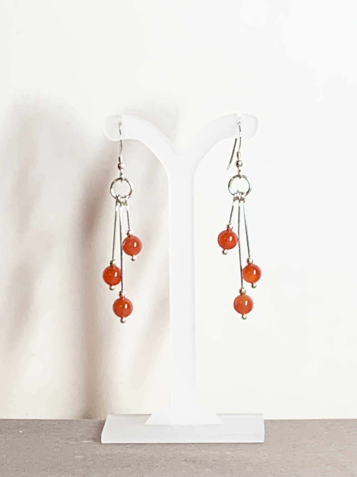 Red Coral Earrings, Bi-dangle