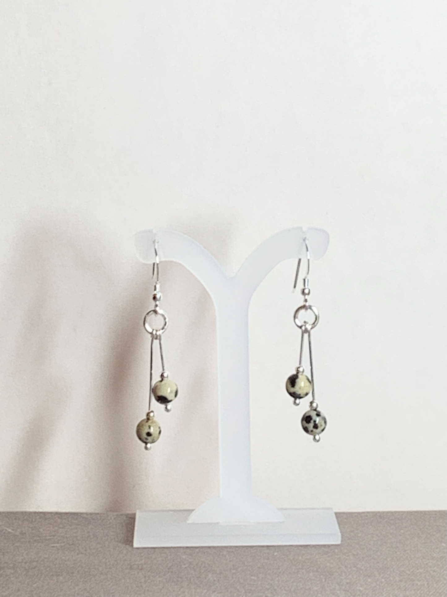 Dalmatian Jasper Earrings, Bi-dangle