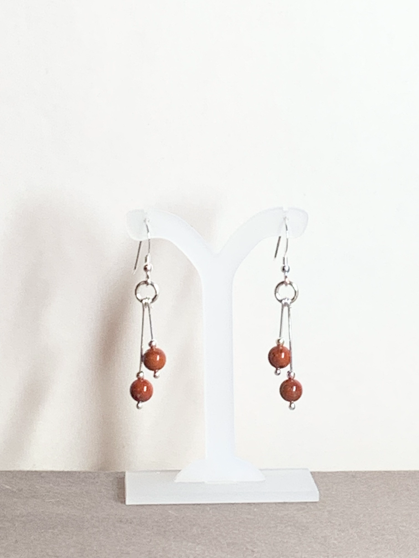 Flame Jasper Earrings, Bi-dangle