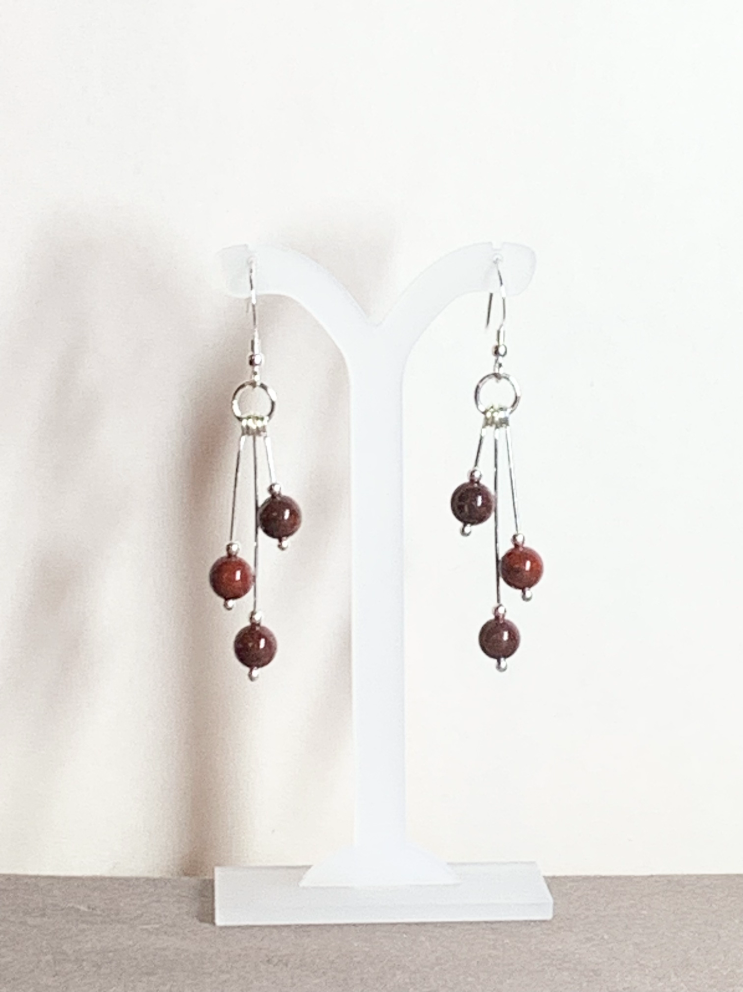 Flame Jasper Earrings, Tri-dangle
