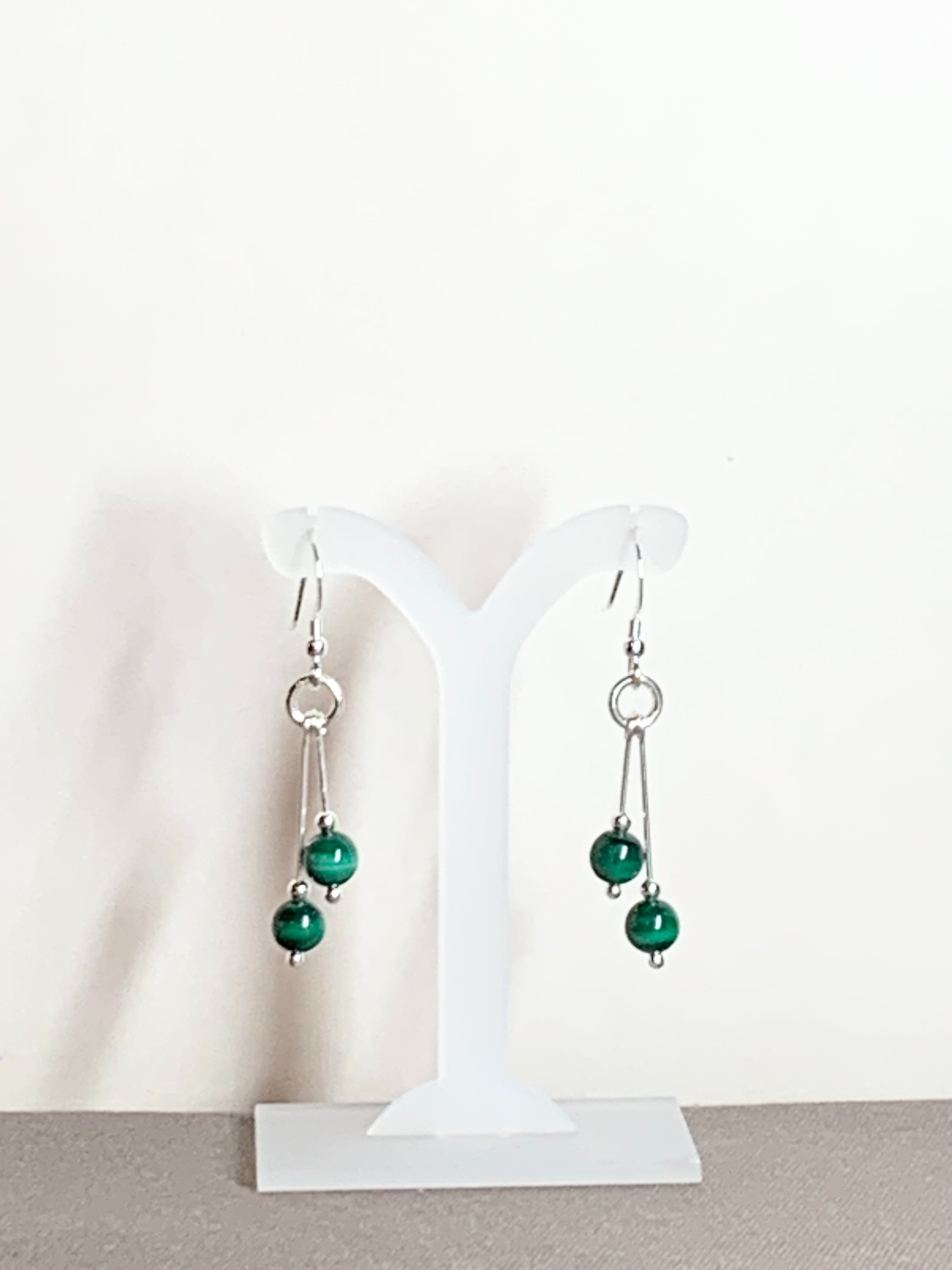 Malachite Earrings, Bi-dangle