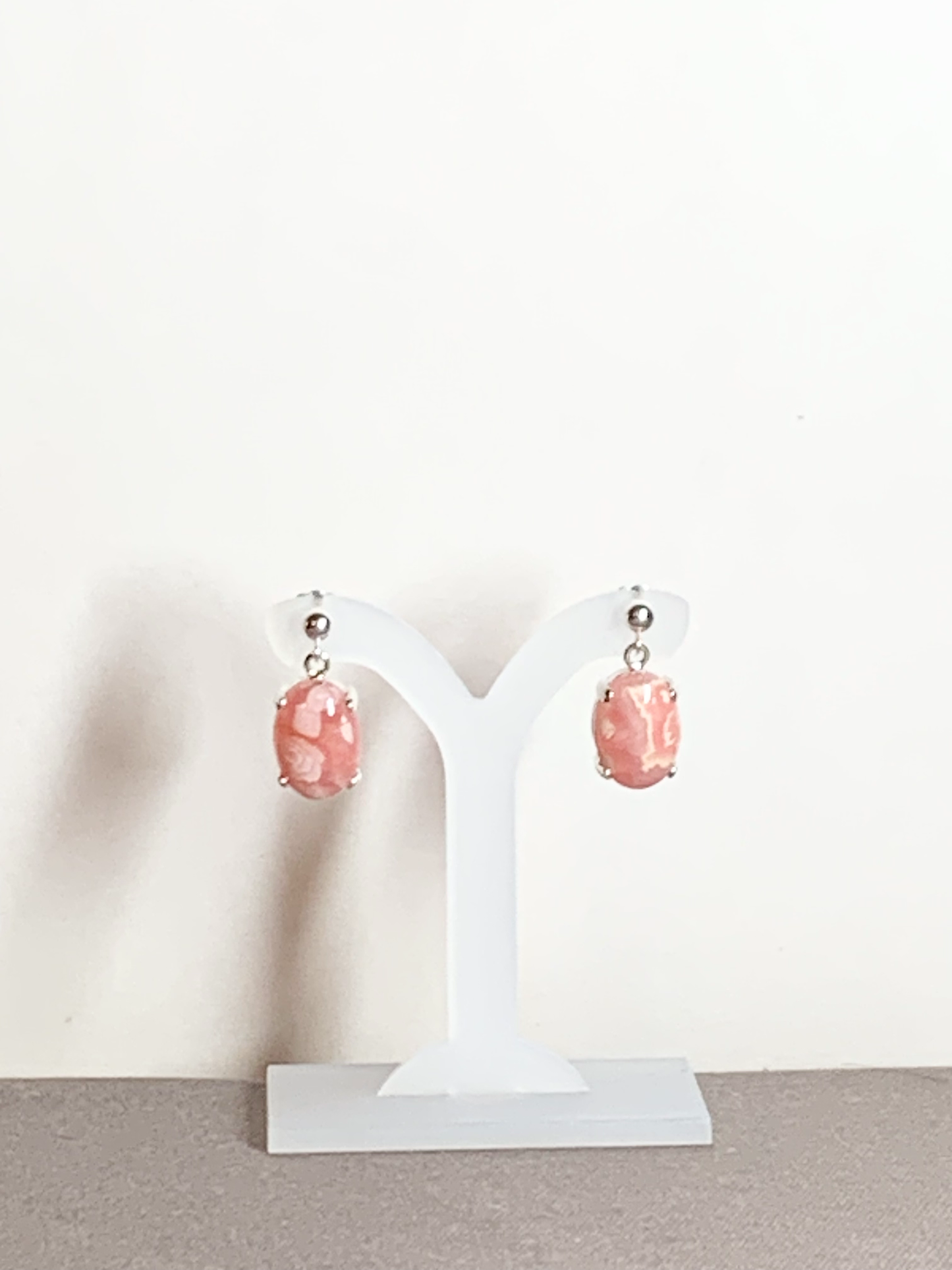 Rhodochrosite Earrings, Ball-and-post