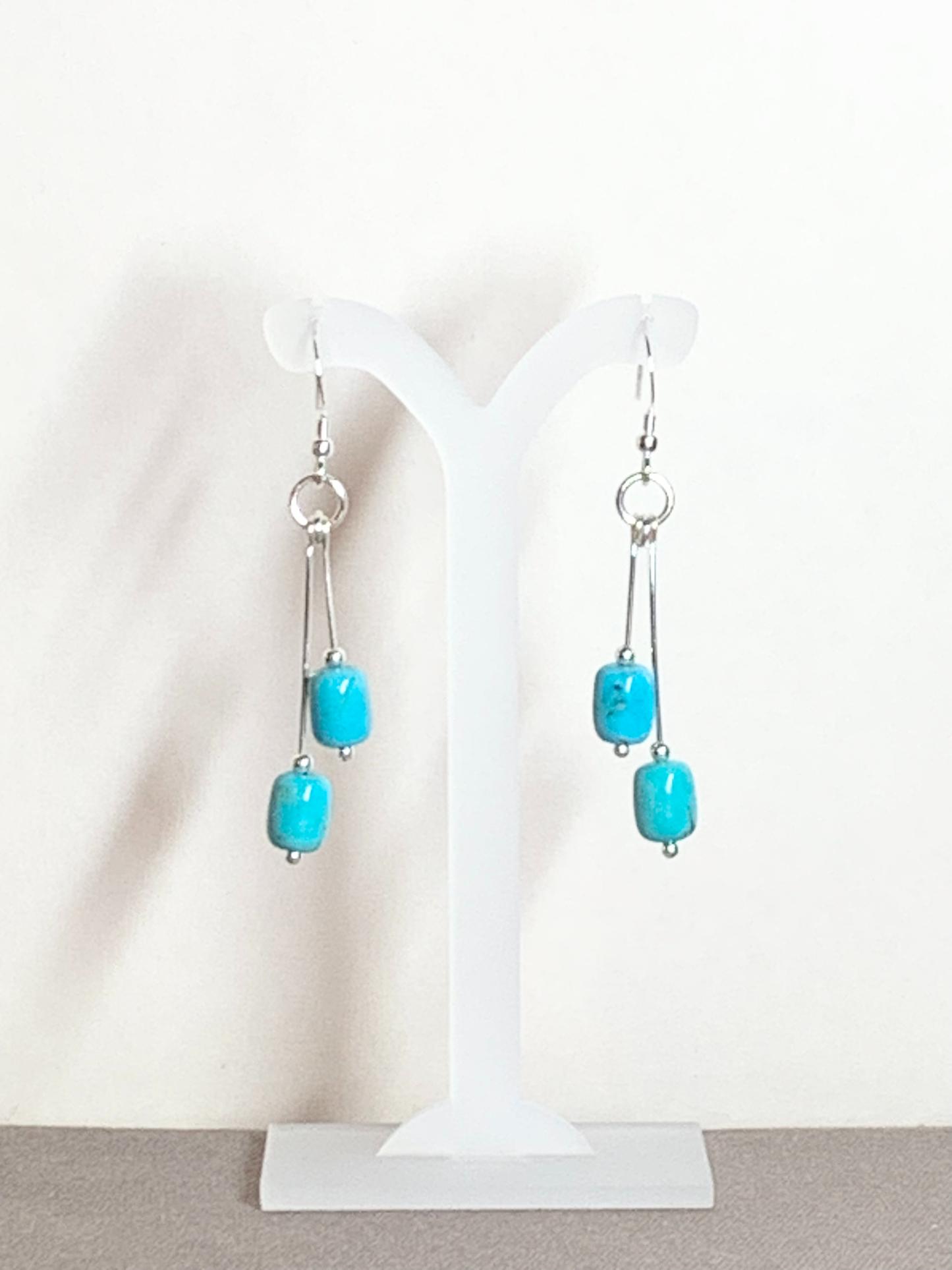 Turquoise Earrings, Artistic Bi-dangle